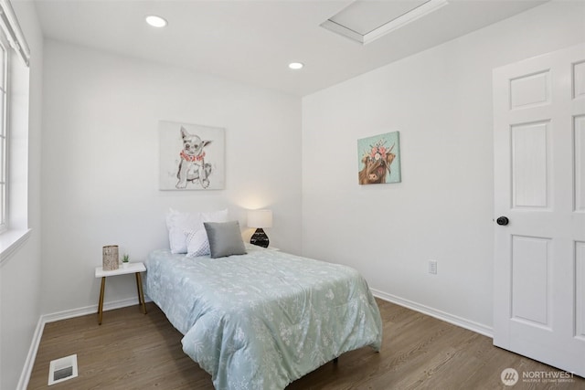 352 227th Ln NE Unit 142, Sammamish, WA 98074 - bedroom with wood finished floors, attic access, and recessed lighting