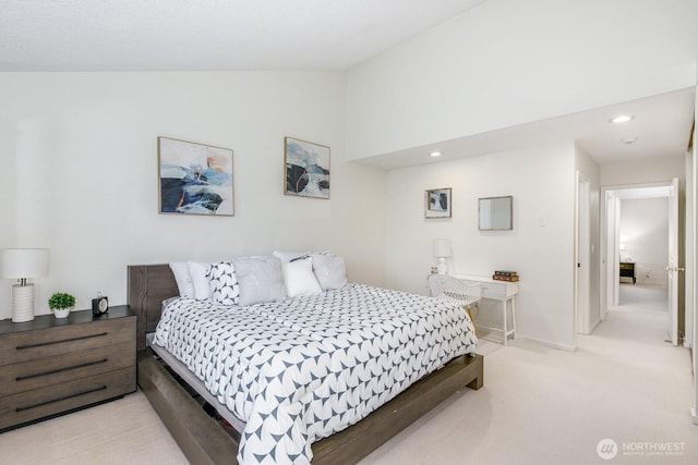 6367 Sand Point Way NE, Seattle, WA 98115 - bedroom with vaulted ceiling, light carpet, and recessed lighting