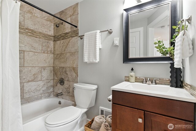 21905 128th St E, Bonney Lake, WA 98391 - bathroom featuring shower / bathtub combination with curtain and vanity