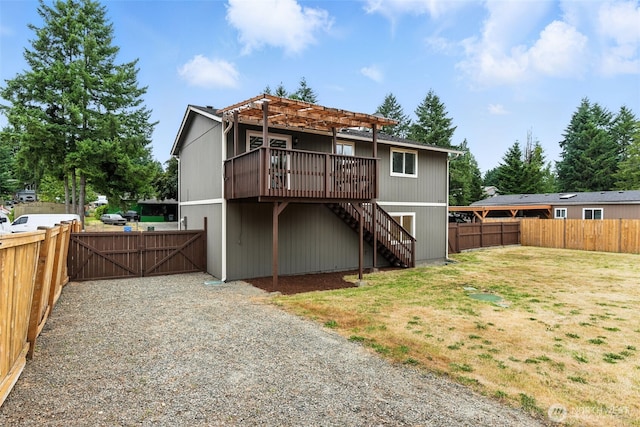 21905 128th St E, Bonney Lake, WA 98391 - rear view of house featuring a gate, stairs, a fenced backyard, and a deck
