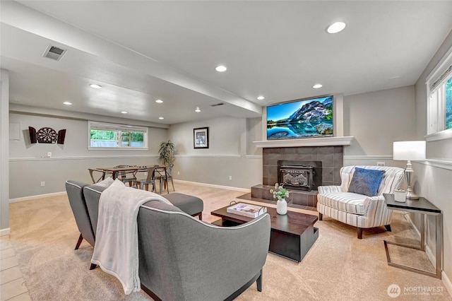 13506 89th Pl NE, Kirkland, WA 98034 - living area featuring light colored carpet, recessed lighting, and plenty of natural light