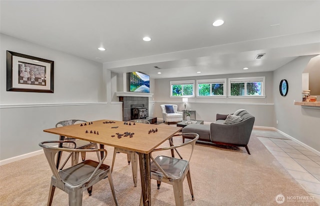 13506 89th Pl NE, Kirkland, WA 98034 - carpeted dining space featuring a fireplace and recessed lighting