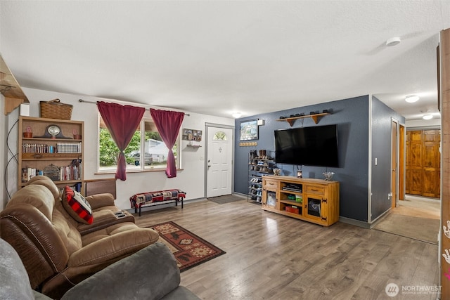 17112 Kinnikinnick Ct SE, Yelm, WA 98597 - living room featuring wood finished floors and baseboards