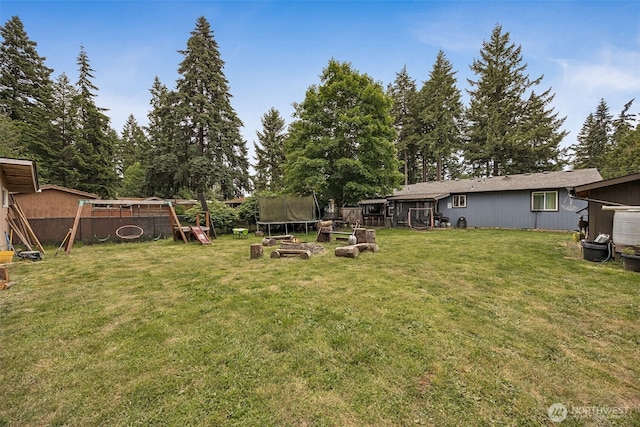17112 Kinnikinnick Ct SE, Yelm, WA 98597 - view of grassy yard with a trampoline