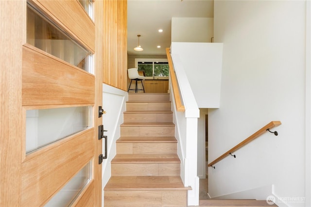 21 165th Ave SE, Bellevue, WA 98008 - stairway with recessed lighting and wood finished floors