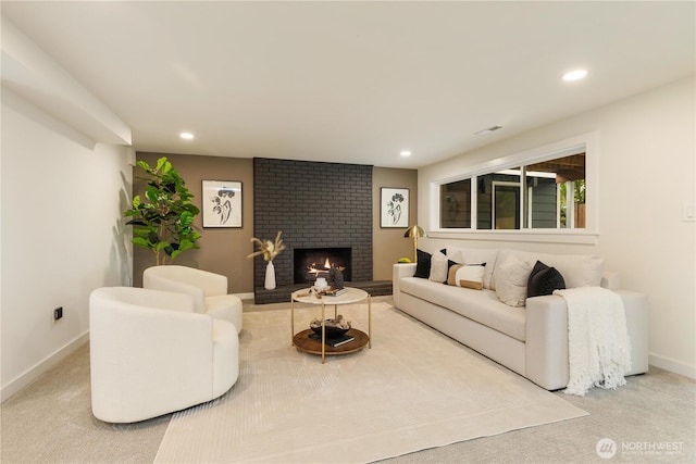 21 165th Ave SE, Bellevue, WA 98008 - living room with a brick fireplace, recessed lighting, and carpet