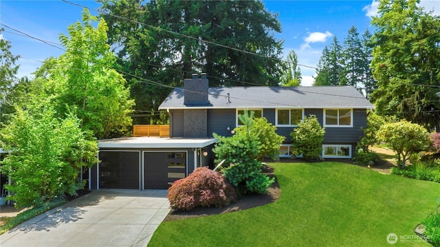 21 165th Ave SE, Bellevue, WA 98008 - view of front facade with a front yard, driveway, a chimney, and an attached garage