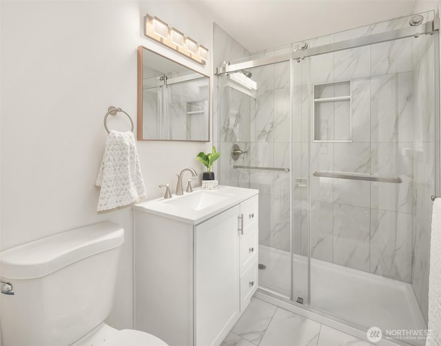 8004 203rd Pl SW, Edmonds, WA 98026 - bathroom with marble finish flooring, vanity, and a marble finish shower