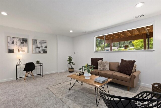 11404 SE 186th St, Renton, WA 98055 - living room featuring carpet, recessed lighting, and an office area