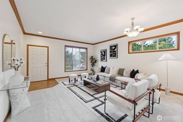 18231 2nd Pl W Unit A, Bothell, WA 98012 - living area featuring a chandelier, plenty of natural light, and ornamental molding
