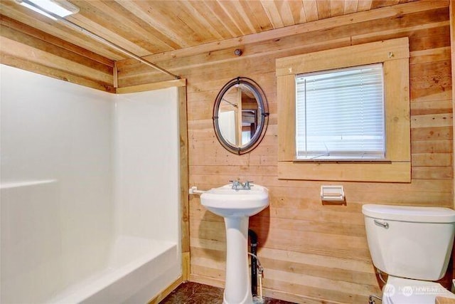 45401 Nellie Ln, Concrete, WA 98237 - bathroom featuring wood walls, wood ceiling, and shower / bathtub combination