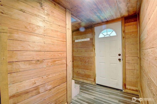 45401 Nellie Ln, Concrete, WA 98237 - entryway featuring wood walls, wood ceiling, and wood finished floors