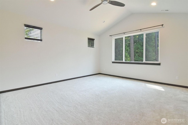 17723 3rd Ave SE, Bothell, WA 98012 - carpeted empty room featuring plenty of natural light, vaulted ceiling, a ceiling fan, and recessed lighting