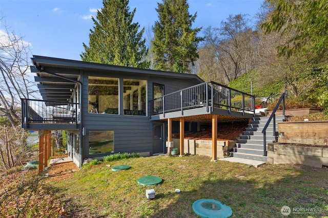 28605 Manzanita Beach Rd SW, Vashon, WA 98070 - back of house with stairway and a deck