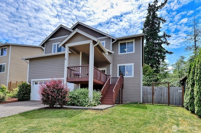 3606 Tree Farm Ct, Bellingham, WA 98226 - view of front facade featuring driveway, a garage, stairs, and a wooden deck