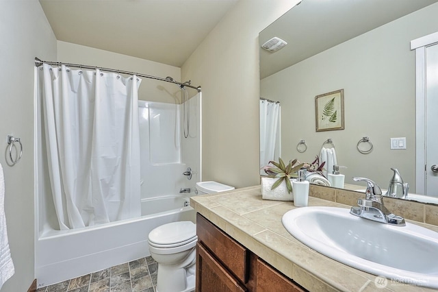 3606 Tree Farm Ct, Bellingham, WA 98226 - full bath with vanity, shower / tub combo, and stone finish flooring