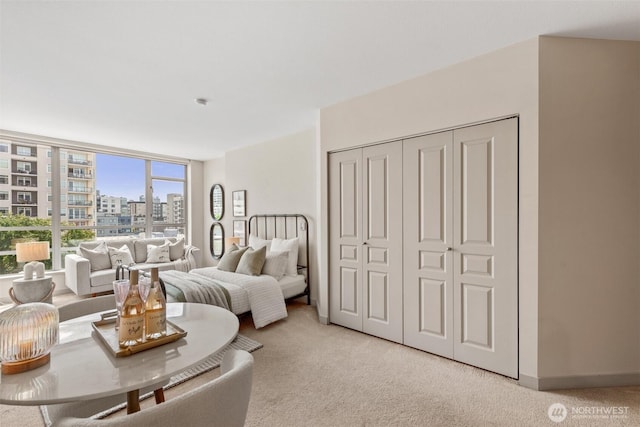 2929 1st Ave Unit 721, Seattle, WA 98121 - bedroom with carpet flooring, a closet, and a view of city