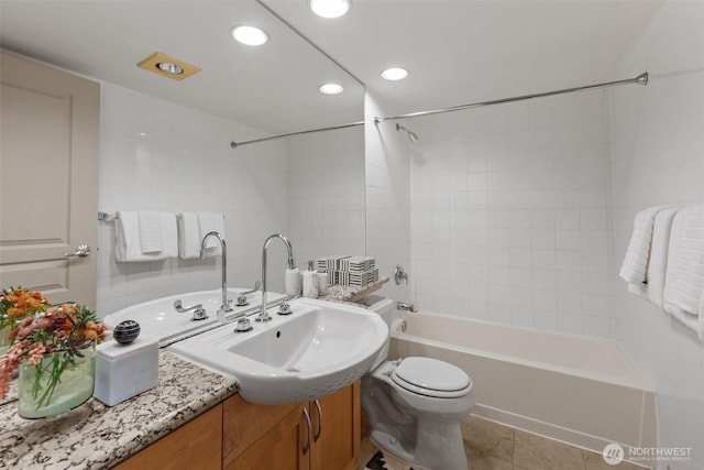 2929 1st Ave Unit 721, Seattle, WA 98121 - full bathroom with vanity,  shower combination, tile patterned floors, and recessed lighting