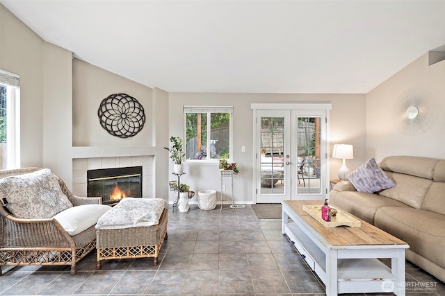 25920 202nd Ave SE, Covington, WA 98042 - living area with a tiled fireplace and french doors