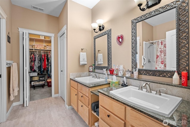 1918 Tundra Loop, Mount Vernon, WA 98273 - bathroom featuring double vanity, wood finished floors, a walk in closet, and curtained shower