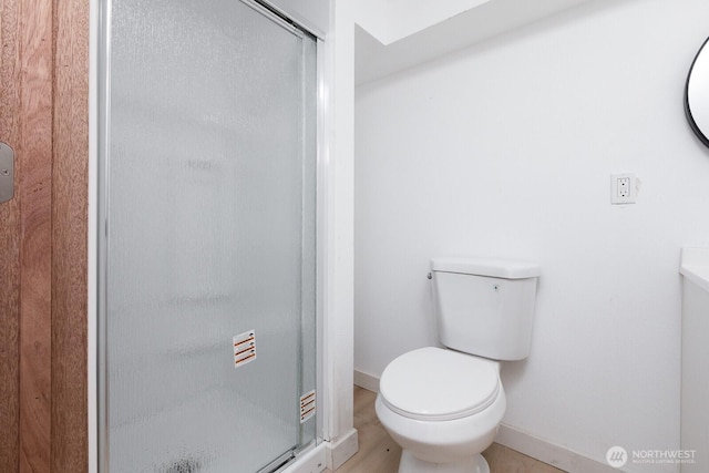 4020 N 34th St, Tacoma, WA 98407 - bathroom with a shower stall, vanity, and wood finished floors