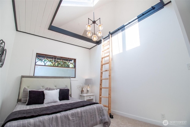 4020 N 34th St, Tacoma, WA 98407 - bedroom featuring carpet flooring, a chandelier, and a barn door