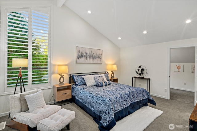 2109 130th Pl SE, Bellevue, WA 98005 - carpeted bedroom with vaulted ceiling, multiple windows, and recessed lighting