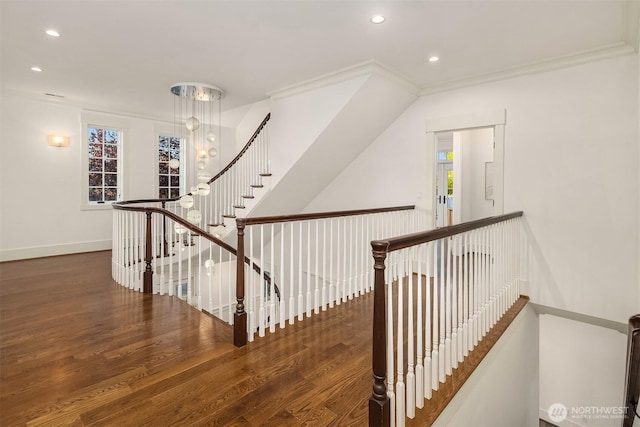 3202 Hunter Blvd S, Seattle, WA 98144 - staircase with recessed lighting, wood finished floors, and ornamental molding