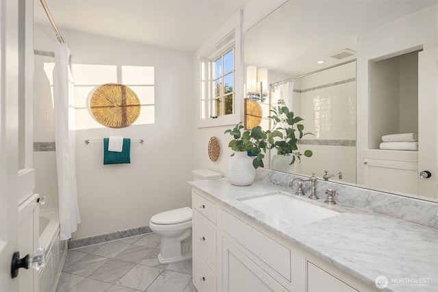 3202 Hunter Blvd S, Seattle, WA 98144 - full bathroom featuring vanity, shower / bath combo, and lofted ceiling