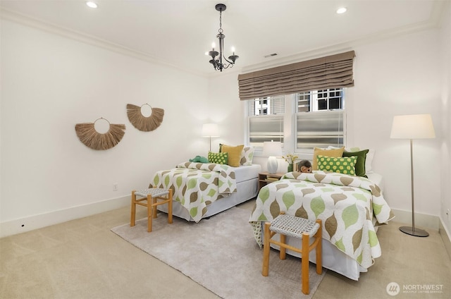 3202 Hunter Blvd S, Seattle, WA 98144 - carpeted bedroom featuring ornamental molding, recessed lighting, and a chandelier