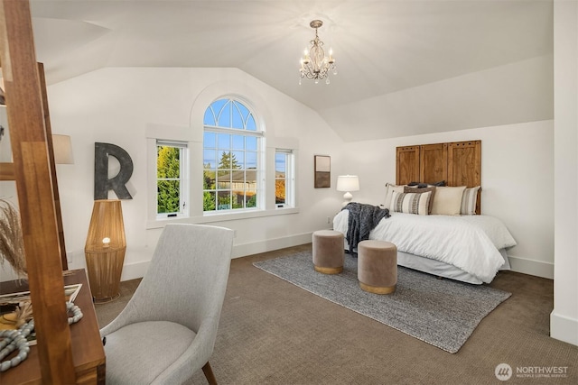 3202 Hunter Blvd S, Seattle, WA 98144 - bedroom with lofted ceiling, a chandelier, and carpet flooring