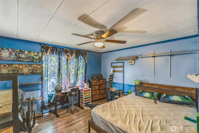 451 Serpentine Ave, Sequim, WA 98382 - bedroom with a textured ceiling, wood finished floors, and a ceiling fan