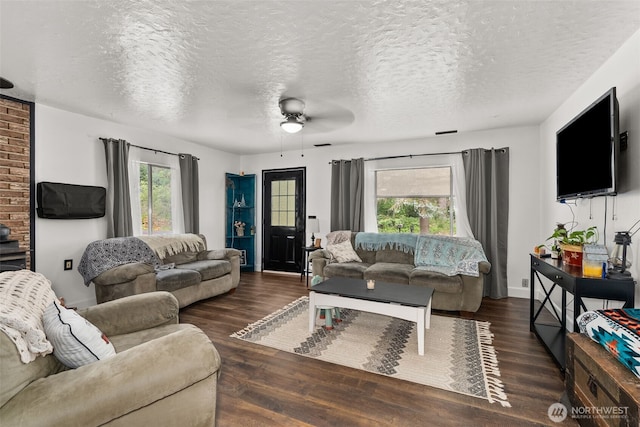 174 Skinner Rd, Chehalis, WA 98532 - living room featuring ceiling fan, wood finished floors, and a textured ceiling