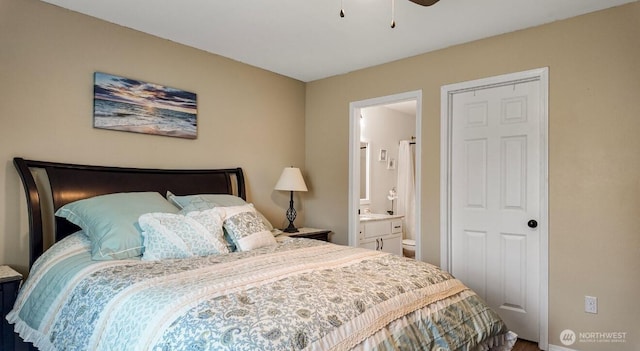 16223 Birkland St SE, Yelm, WA 98597 - bedroom featuring ensuite bath and a ceiling fan