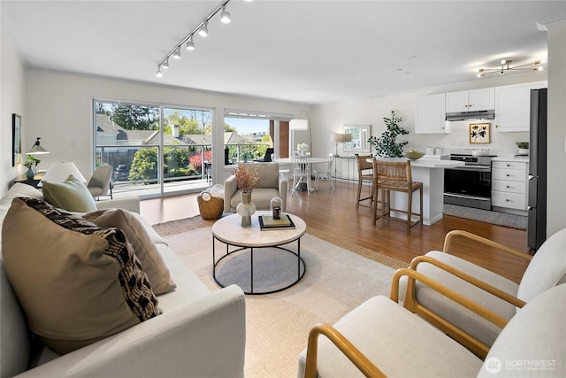 2501 Canterbury Ln E Unit 221, Seattle, WA 98112 - living area featuring wood finished floors and rail lighting