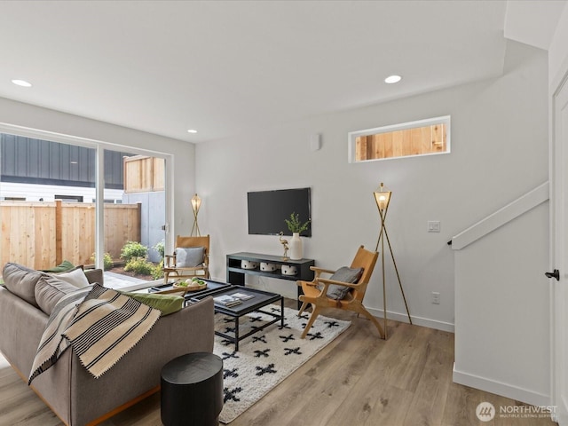 9015 Dibble Ave NW Unit B, Seattle, WA 98117 - living room featuring wood finished floors and recessed lighting