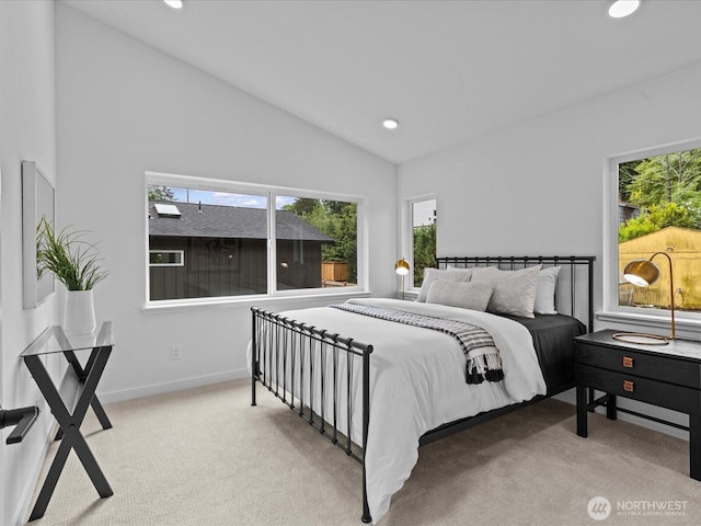 9015 Dibble Ave NW Unit B, Seattle, WA 98117 - bedroom featuring lofted ceiling, carpet floors, and recessed lighting
