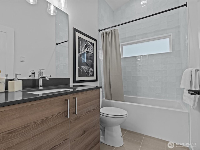 9015 Dibble Ave NW Unit B, Seattle, WA 98117 - bathroom with vanity, tile patterned floors, and shower / bathtub combination with curtain