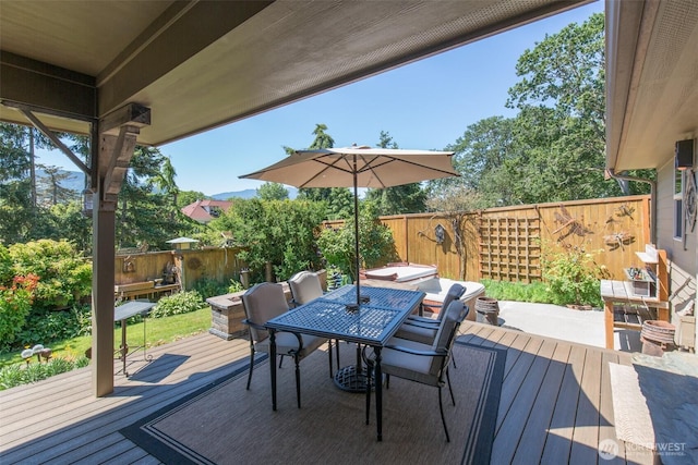 822 E Oak St, Sequim, WA 98382 - wooden terrace with outdoor dining area