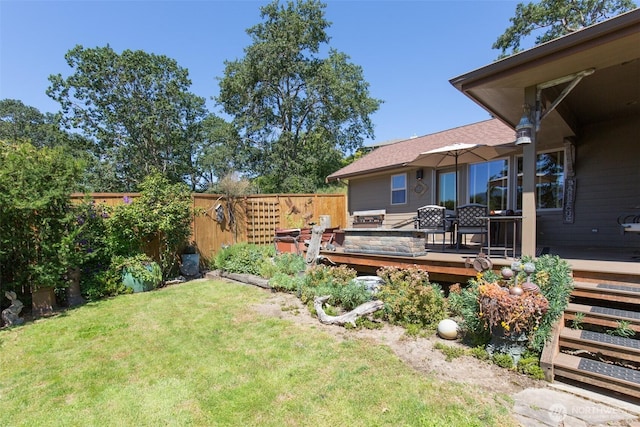 822 E Oak St, Sequim, WA 98382 - fenced backyard featuring a wooden deck