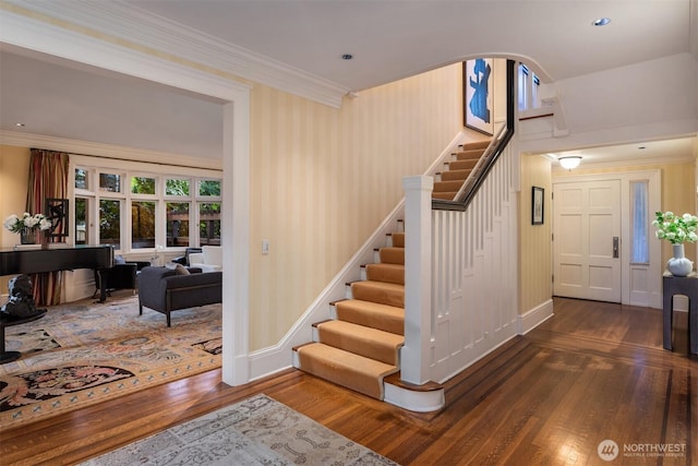 1617 Federal Ave E, Seattle, WA 98102 - stairway featuring wood finished floors and ornamental molding