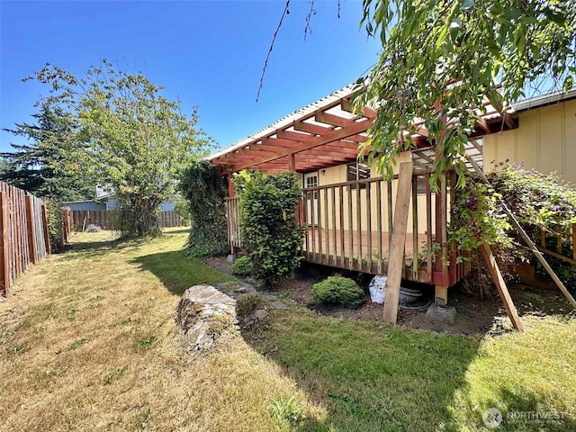 798 Division Ave, Morton, WA 98356 - fenced backyard with a wooden deck and a pergola