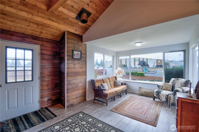 53 E Elma Mccleary Rd, Elma, WA 98514 - sitting room featuring wood finished floors, wooden ceiling, and lofted ceiling