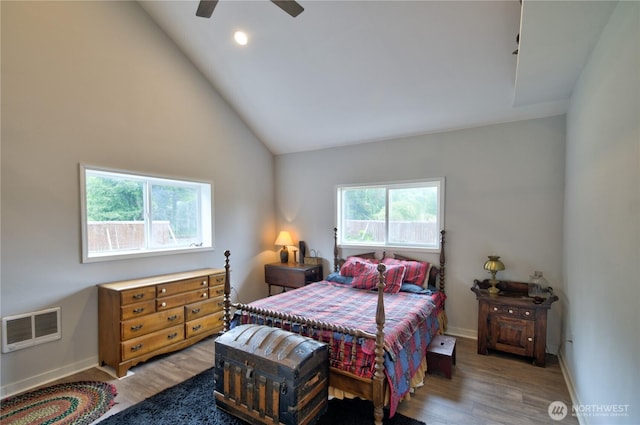 53 E Elma Mccleary Rd, Elma, WA 98514 - bedroom with light wood-style flooring, a ceiling fan, recessed lighting, and lofted ceiling