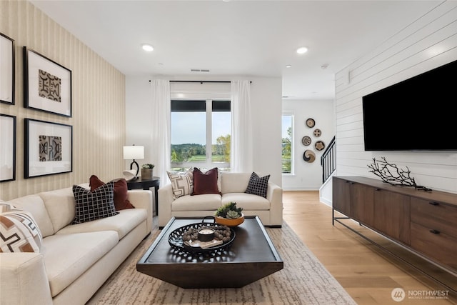 12207 137th Pl NE Unit 2602, Redmond, WA 98052 - living room featuring light wood-type flooring, recessed lighting, and wallpapered walls