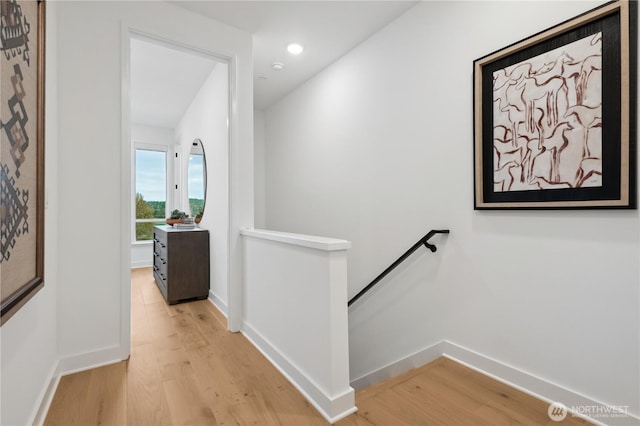 12207 137th Pl NE Unit 2602, Redmond, WA 98052 - hallway with an upstairs landing, light wood-type flooring, and recessed lighting