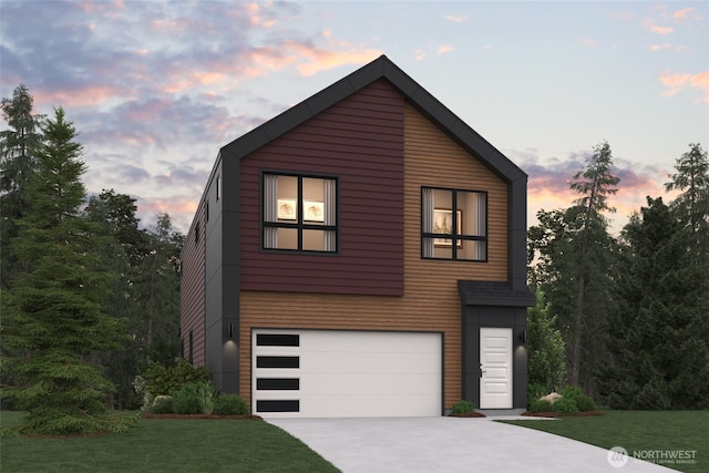 4273 Aberdeen Way NE, Renton, WA 98056 - contemporary house with an attached garage, concrete driveway, and a lawn