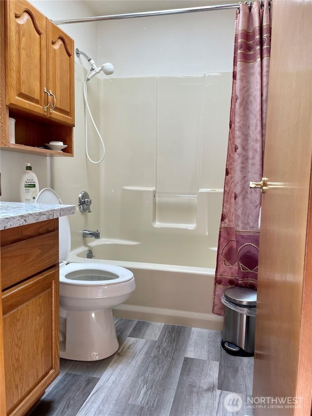 9238 Classic Dr NE, Lacey, WA 98516 - full bath with shower / bath combo with shower curtain, wood finished floors, and vanity