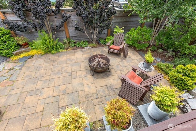 1901 W Hamilton Way, Port Angeles, WA 98363 - view of patio / terrace featuring an outdoor fire pit