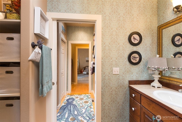 1901 W Hamilton Way, Port Angeles, WA 98363 - bathroom with wallpapered walls and vanity
